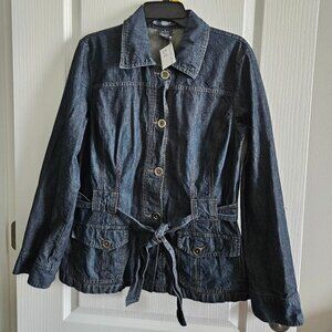 French Cuff Women's Long Sleeve Belted Denim Jacket